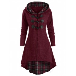 Wine Red  Chenille Horn Button Coat