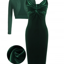 Pre-Sale 2PCS Green  Velvet Bodycon Dress