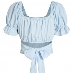 Sky Blue  Solid Puff Sleeves Tops