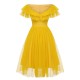 Yellow  Dots Off-Shoulder Mesh Swing Dress