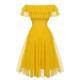 Yellow  Dots Off-Shoulder Mesh Swing Dress