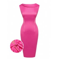 Rose Red  Satin Solid Pencil Dress