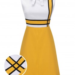 White & Yellow  Bowknot Patchwork Dress