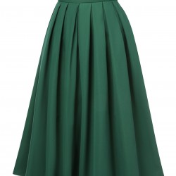 Green  Solid Pleated Skirts