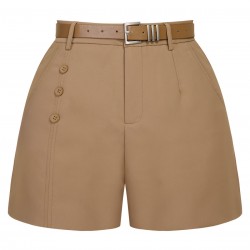 Khaki  Solid Casual Shorts With Belt