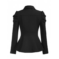 Black  Solid Gigot Sleeves Blazer