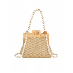 Handmade Straw Pearl Chain Handbag & Crossbody Bag