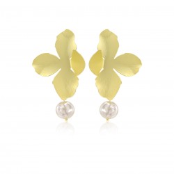 Vintage Alloy Gilt Flower Pearl Earrings