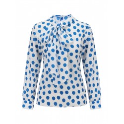  Blue Dots Tie-Up Collar Blouse