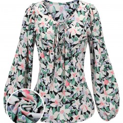 Green  Round Neck Floral Blouse