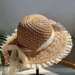 Pale Pink Hand-made Lace Bow Sun Hat