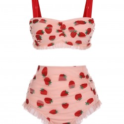 Plus Size  Lace Strawberry Cami Tankini Set